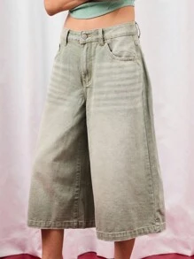 COUREZ 浅卡其色低腰牛仔短裤 / Y2K 秋季女装 秋季休闲可爱低腰度假风 - 灰色 - 查看 4