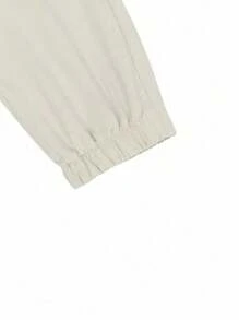 Manfinity Homme Men's Casual Solid Color Trousers With Drawstring Waist, For Autumn - 杏色 - 查看 6