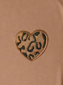 INAWLY 女士心形刺绣豹纹圆领短袖 T 恤图案 T 恤女式上衣 - 咖啡棕 - 查看 7