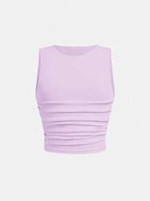 SHEIN Girlism 2件套青少年女童合身休闲针织紧身褶边长裙 - 淡紫色 - 查看 8