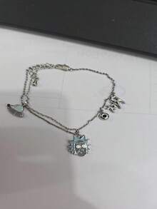 Rick and Morty X SHEIN Pulsera con diseño de letras, planetas y personajes de dibujos animados de moda - Plateado - Ver 1