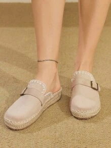 Styleloop Giày lười dệt đế xuồng và đế xuồng dành cho nữ, phong cách Bohemian - Màu be - Xem 2