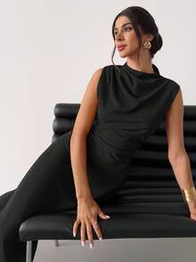 Firerie Women's Elegant Minimalist Delicate Romantic Sweet Daily Commute Wedding Party Music Festival Vacation Pleated A-Line Mini Dress, Red Camisole,Wedding Guest Dress,Elegant Dresses For Women - Black - View 6