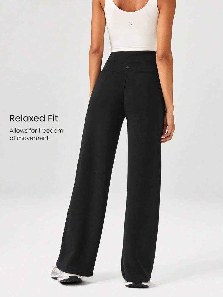 30'' Modal Fleece Wide Leg High Waist Adjustable Drawstring Waist Joggers Pants With Side Pockets Daily Casual Fall Winter