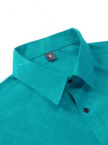 Manfinity Mode 男士纽扣长袖修身商务正装衬衫，长袖男士衬衫，秋季 - 薄荷藍 - 查看 4