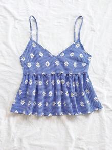 Soleia 印花荷葉擺吊帶上衣 - 藍白色 - 查看 4