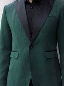 Manfinity Bizformal 男士撞色翻领长袖休闲西装外套，Old Money - 墨綠色 - 查看 4