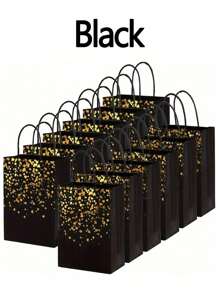 带有金箔心形图案的牛皮纸礼品袋 - 可重复使用的食品配送、外卖、糖果袋 - 耐用手柄，适合派对、婚礼和活动 - 彩色 - 查看 9