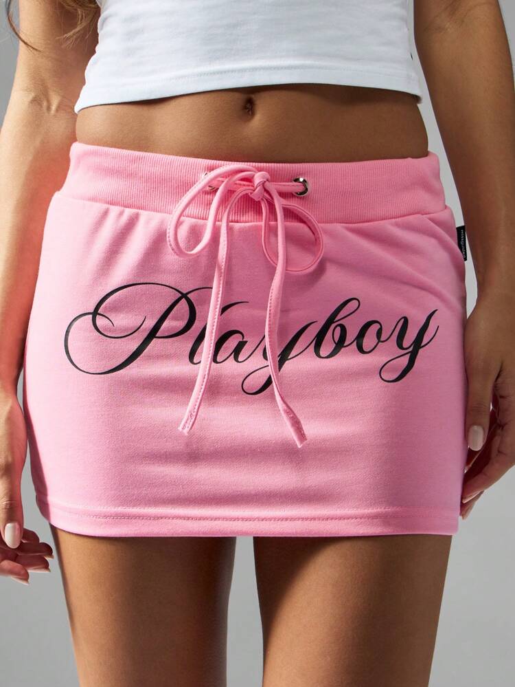 Missguided x Playboy Mini Fitted Drawstring Skirt With Scripted Logo Summer Festival Beach Comfortable Ladies Fashion Streetwear Mini Skirt