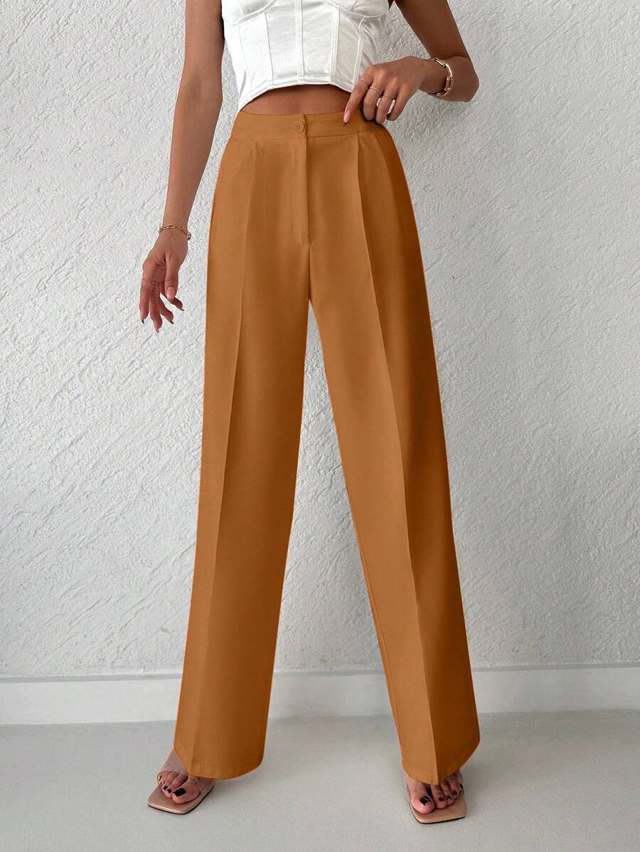 EURMUSE Women's Solid Color Loose Straight Pants - Orange - View 1