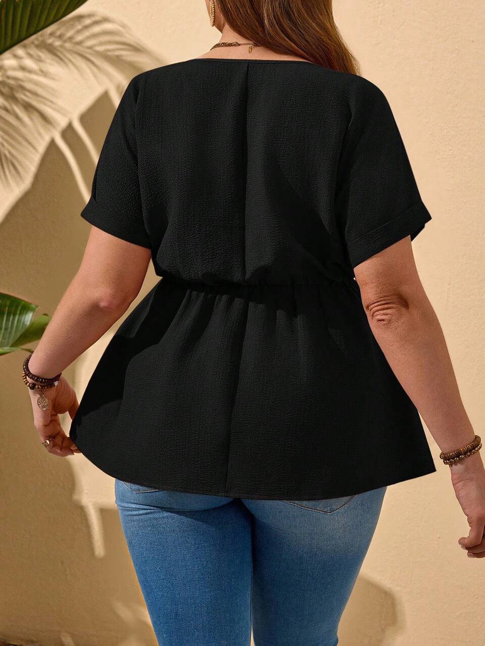 Plus Size Round Neck Batwing Sleeve Casual Solid Color Blouse, Summer Tops,Vacation Woman,Going Out Tops,Country Concert,Cute Summer Tops