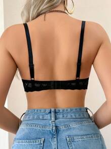 SHEIN 1pc Underwire Padded Bra, Comfortable Lift And Shaping Lingerie Push Up Bra Padded Push Up Bra Lace Push Up Bra Push Up Bralette, Black - Black - View 2