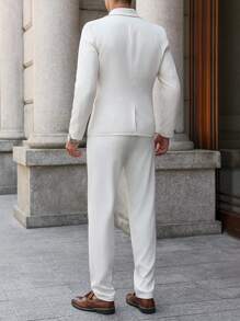 Calvornis Men's Solid Color Business Commute Suit Set (Jacket & Pants)