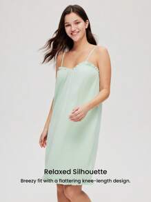 LUVLETTE 透气棉质薄荷清新性感睡裙新娘内衣女士轻盈睡衣可爱吊带裙时尚休闲舒适套装娃娃装浪漫居家舒适，也适合青少年女孩、年轻女孩和儿童，女士睡衣内衣，春夏棉质睡衣夏季连衣裙 - 綠色 - 查看 6