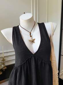 Comfortcana 女士休闲雪花针织无袖T恤，夏季 - 黑色 - 查看 7