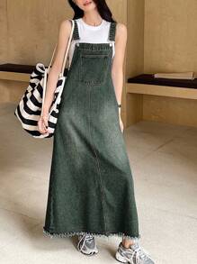 DAZY Women's Casual Washed Denim Pinafore Dress - Dusty Blue - View 5