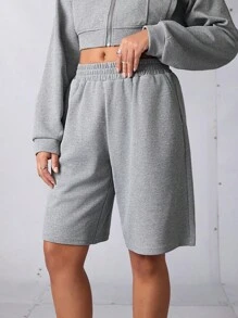 SHEIN Sports Women's Loose Spider Print Street Style Sports Shorts - Grey - View 4