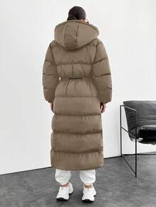 SHEIN Cottnline Waterproof, Keep Warm Feature, Double Colored Drawstring Detailed, Puffer Wintercoat - Beige - View 2