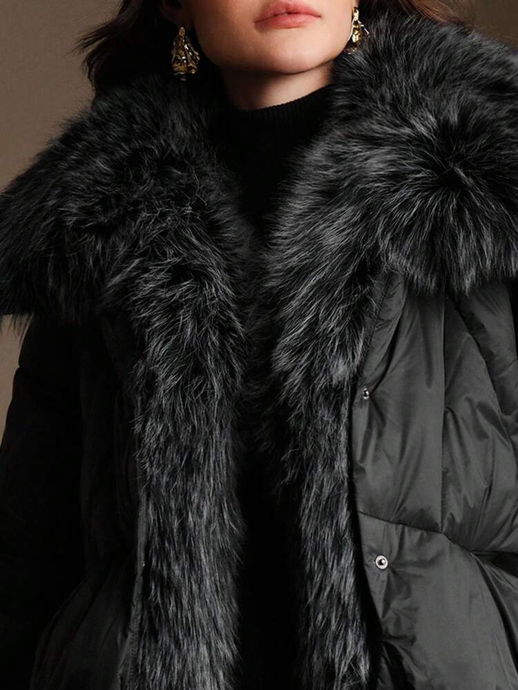 Abrigo de lujo premium con puños de punto y cuello de piel sintética oversize, adecuado para otoño, invierno, salir, elegante, formal, fiesta, chic, Año Nuevo, abrigo de invierno para mujer, Navidad, trabajo, graduación, boda