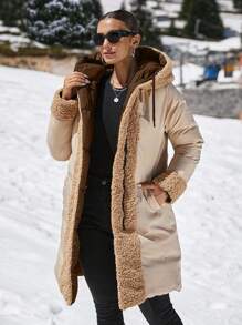 EURMUSE Double Face Teddy Bear Hooded Puffer Long Down Coat - Brown - View 6