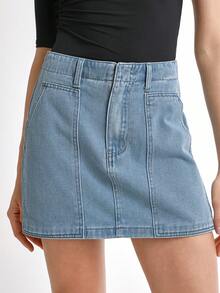 Daynim Women's Casual Vacation Denim Mini Skirt  Loose Wide Leg - Light Wash - View 3