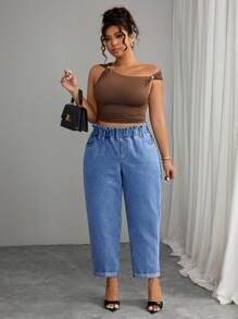 Elenzga Plus Size Casual Daily Wear Denim Jeans - Medium Wash - View 4