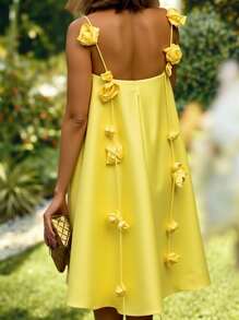 KARISMINA 女式夏季纯色3D花卉宽松无袖连衣裙