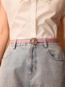 MOTF PREMIUM 1PC WOMEN'S ELEGANT GOLD ROSE FLOWER PINK BELT , VERSATILE FOR DAILY WEAR - Pink - View 4