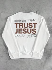 Manfinity Roghcode Men's Simple Printed Round Neck Long Sleeve Sweatshirt, Jesus Sweatshirt, Jesus Sweatshirt, Faith Sweatshirt - White - View 2
