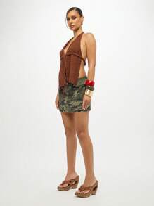 SUMWON WOMEN 钩针编织露背短款上衣前系带夏季海滩波西米亚风节日 Y2K 针织无袖 Bralette 背心复古风格度假装 - 巧克力棕 - 查看 5