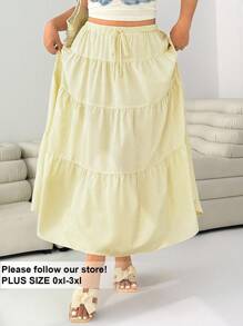 Solflare 大码条纹编织 A 字中长裙，黄色和白色，初秋 - 黃色 - 查看 3