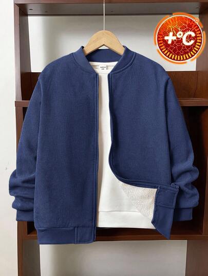 SHEIN Tween Boy Corduroy Thermal Lined Zip-Up Baseball Jacket, Can Be Paired With Halloween Sweatshirt, Autumn Long Sleeve Shirt, Boy Sweatshirt, Boy Hoodie, Shirt, Boy Jogger Pants, Suitable For Commuting, School, Casual, Sports, Autumn/Winter Fall