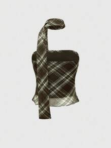 ROMWE J-Fashion 女士时尚格子抹胸上衣，夏季