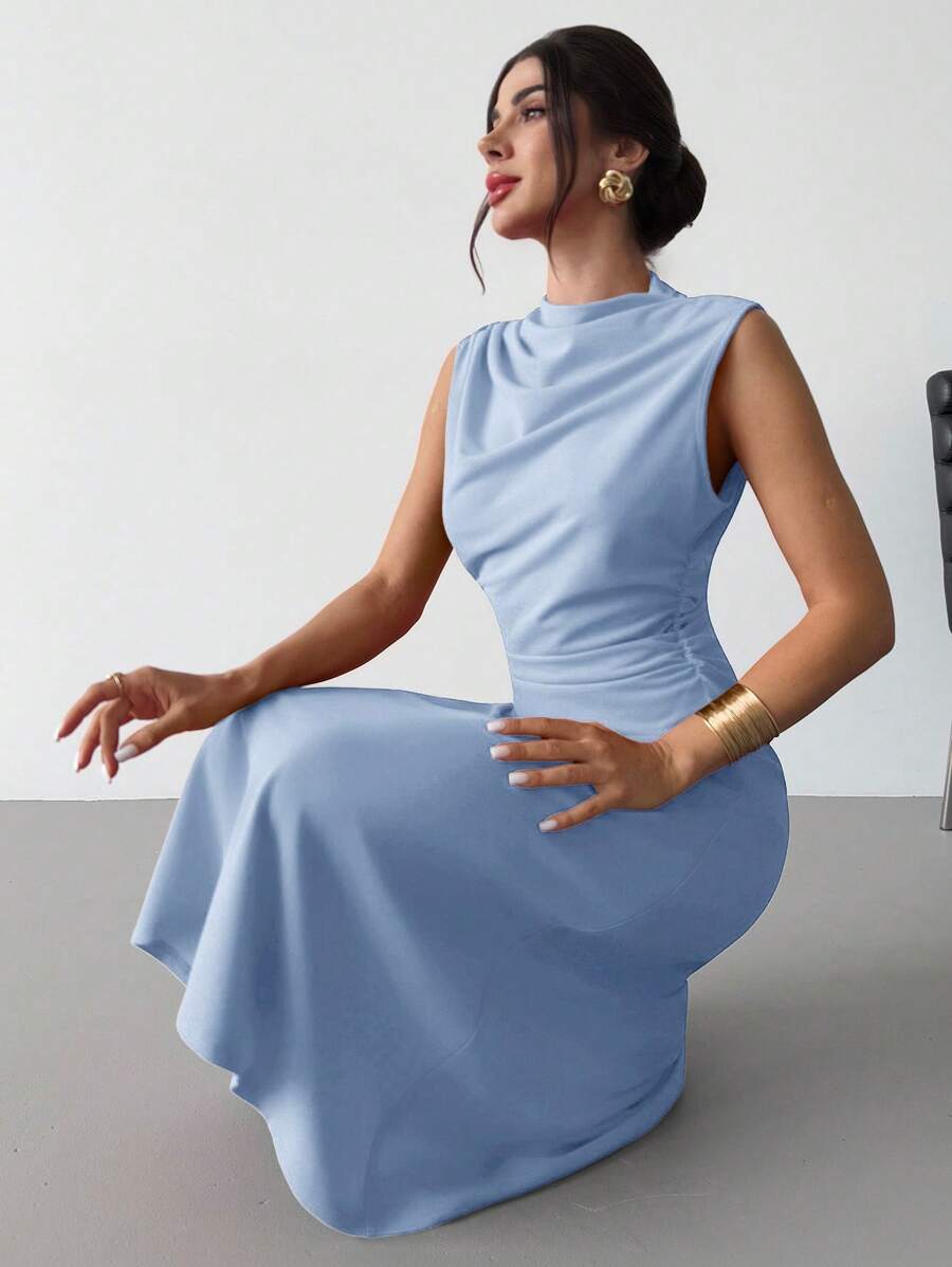 Firerie Váy ngắn xếp ly chữ A, màu đỏ, thanh lịch, tối giản, tinh tế, lãng mạn, ngọt ngào, đi làm hàng ngày, tiệc cưới, lễ hội âm nhạc, kỳ nghỉ - Màu xanh lam - Xem 1