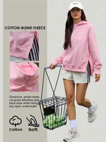 Menodora SHEIN Sport Women's Casual Plain Color Pink Hoodie, Versatile,Back To School,Autumn,Cotton Tops - Pink - View 2