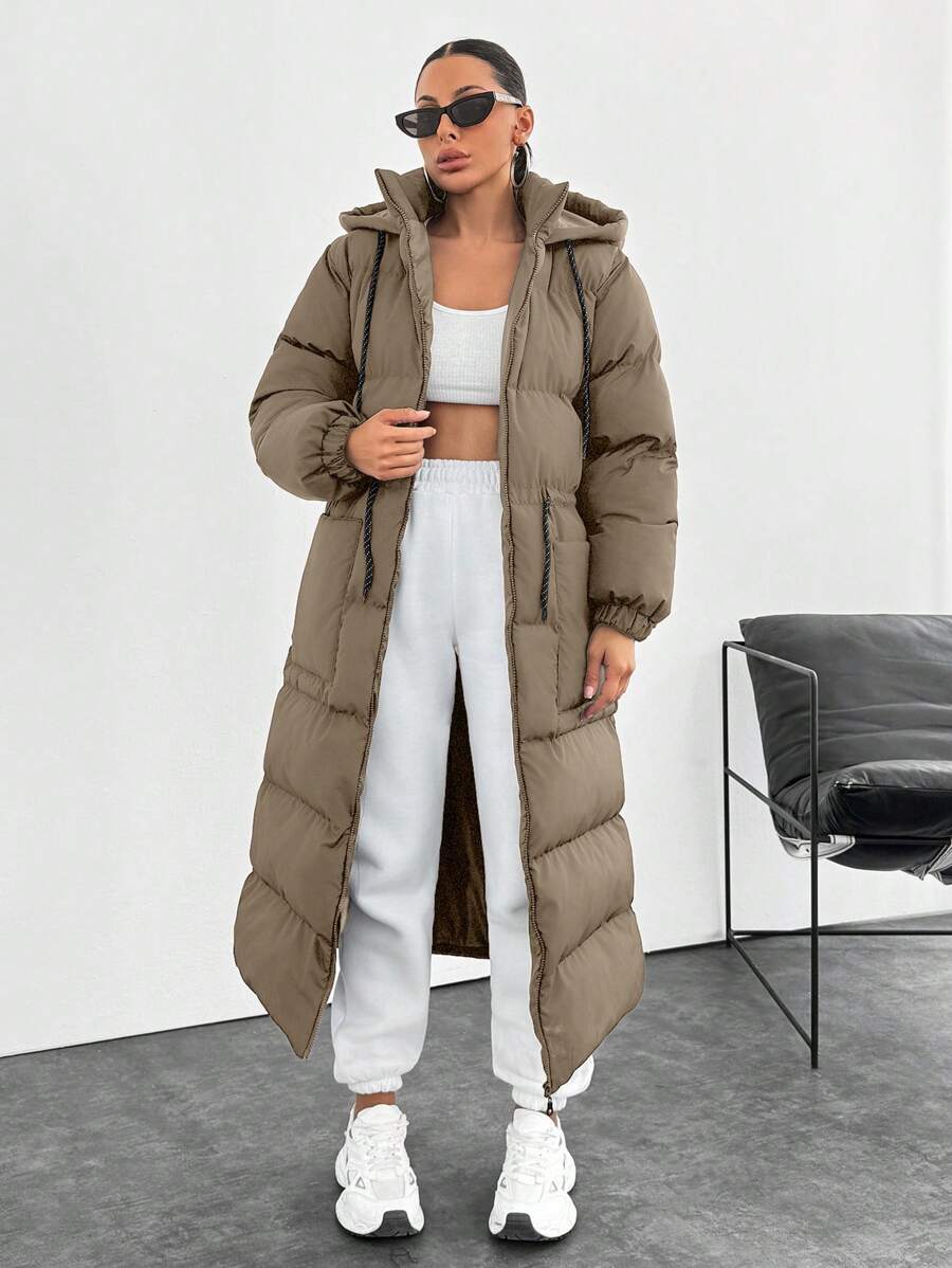 SHEIN Cottnline Waterproof, Keep Warm Feature, Double Colored Drawstring Detailed, Puffer Wintercoat - Beige - View 1