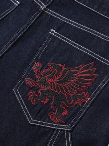 ROMWE MEN Men's Summer Casual Washed Denim Embroidered Shorts - Blue - View 6
