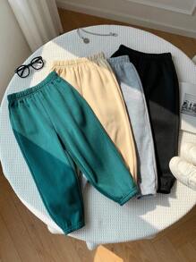 SHEIN 4条装男童休闲舒适百搭可爱印花保暖加厚运动裤，校服