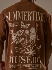 Musero Camiseta de manga corta con gráfico de jersey oversize, hombros caídos, para capas en primavera y verano - Marrón - Ver 2