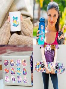 SHEIN 50 Stück süße Katzen Aufkleber, bunte Kawaii Katzen Aufkleber für Wasserflaschen, Laptops, Handys, Skateboards, Gitarren, Gepäck, Scrapbooks, Helme, Fahrräder, Motorräder, Autos, wasserfeste Vinyl Aufkleber für Kinder, Jugendliche, Erwachsene, Sternenhimmel Katzen Themen Aufkleber Pack, süße Dinge, Geburtstagsgeschenke, Einschulung, Halloween, Weihnachtsgeschenke