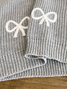 Sparklyn Tween Girl New Fashionable Versatile Cute Bow Knit Pullover Sweater Bow Sweater Bow Knit Sweater Sweater With Bows Bow Sweater Cropped Bow Sweater Cute Sweaters Sweater Fall Winter Fall Craft Sweater Cute Bow Sweaters - Grey - View 8