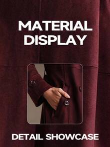 Anewsta Áo khoác dạ nữ cổ điển tối giản màu đỏ tía, cài hai hàng khuy, thắt eo, chất liệu da lộn, thời trang thu/đông - Màu đỏ tím - Xem 10