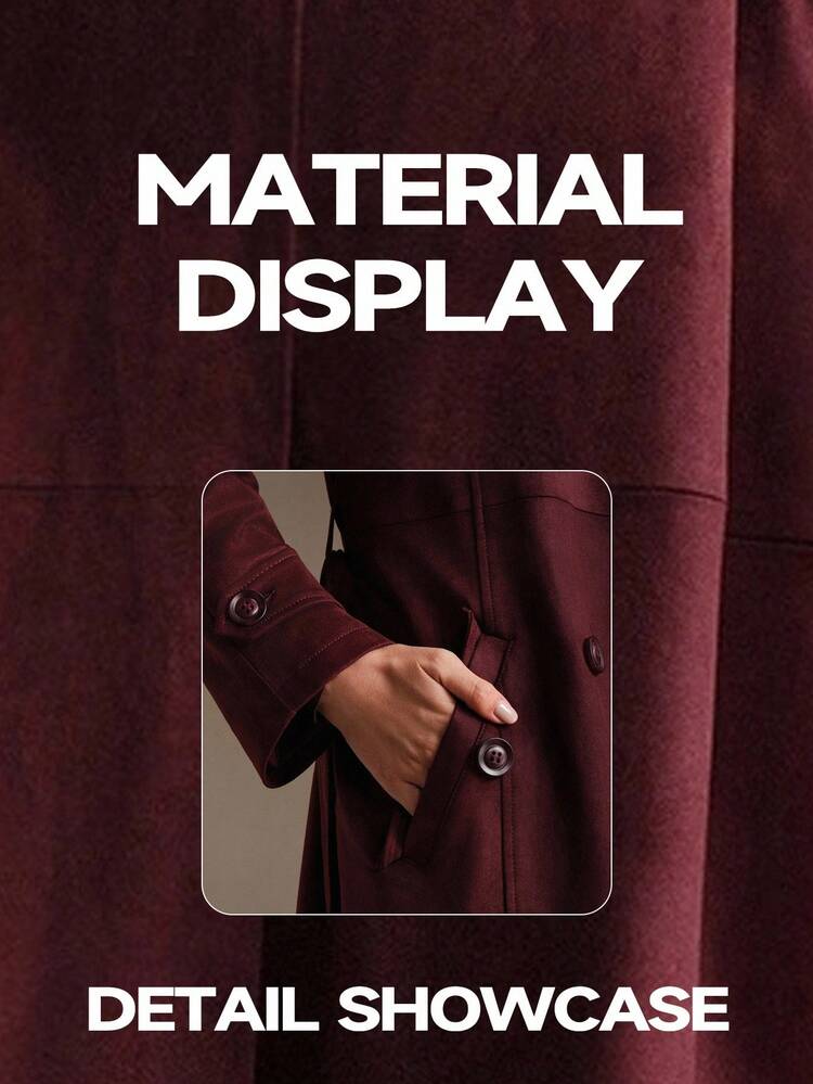 バーガンディ ミニマリスト クラシック ダブルブレスト ウエストシェイプ スエード レディース トレンチコート、秋冬ジャケット