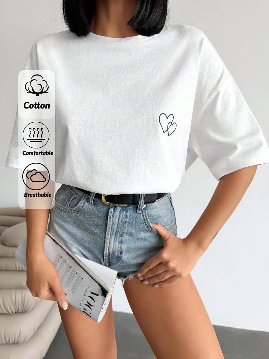 SHEIN Cottnline فستان قصير مطبوع ذو لون واحد، قميص - أبيض - مشاهدة 1