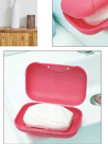 1pc Portable Travel Sealed Plastic Soap Box With Lid, Lock Buckle And Storage Container In Pink Home Bathroom Decor Fall Decor Back To School