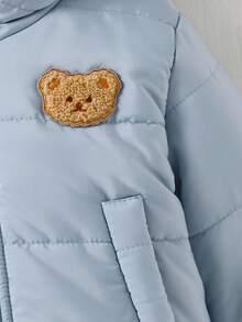 SHEIN Playful Pals 0-3 Years Baby Boy/Girl/Unisex Infant Toddler Casual Everyday Cute Versatile Thick Hooded Cream Blue Fog Blue Fleece Jacket Winter Coat Fall - Blue - View 4