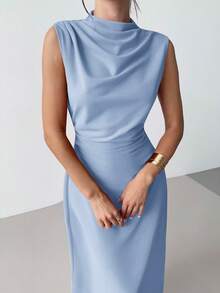 Firerie Váy ngắn xếp ly chữ A, màu đỏ, thanh lịch, tối giản, tinh tế, lãng mạn, ngọt ngào, đi làm hàng ngày, tiệc cưới, lễ hội âm nhạc, kỳ nghỉ - Màu xanh lam - Xem 2