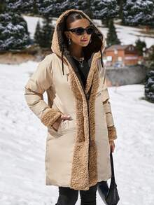 EURMUSE 双面泰迪熊连帽羽绒长款大衣 - 灰色 - 查看 3