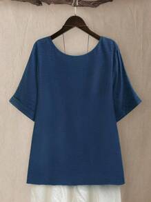 Linhara Damen Große Größen Rundausschnitt Lässig/Alltag/Outdoor/Einfach/Urlaub strukturierter grüner Pullover Top, Frühling/Sommer