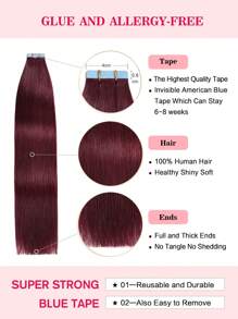 20pcs Straight 99J Color Human Hair Tape In Hair Extension 14-22 Inch Remy Hair Extension 50G Burgundy Color Tape In Hair Tape Ins Hair Extensions Halloween Costumes - S99J - View 4